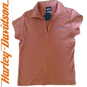 NEW RARE‼️ Harley Davidson V Neck Crop Sleeve Polo - Size L